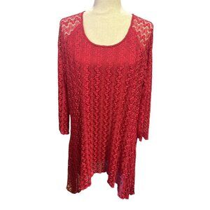Indigo Soul Women's 2XL Tunic Top Red S Lace Lined Blouse Asymmetrical Hem Plus
